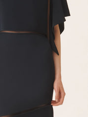 Shiny enver satin midi dress with flared sleeve