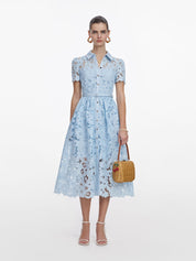Blue lace collared midi dress