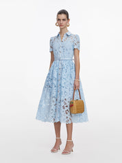 Blue lace collared midi dress