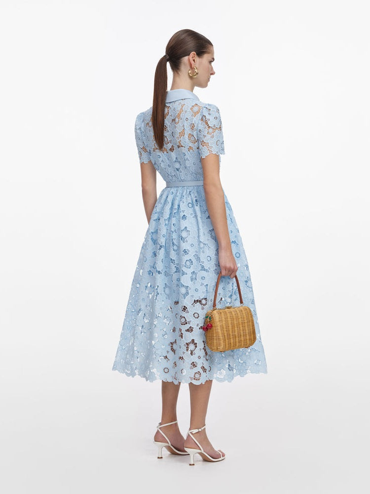 Blue lace collared midi dress