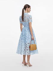 Blue lace collared midi dress