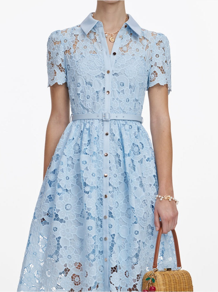 Blue lace collared midi dress