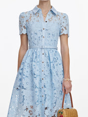 Blue lace collared midi dress