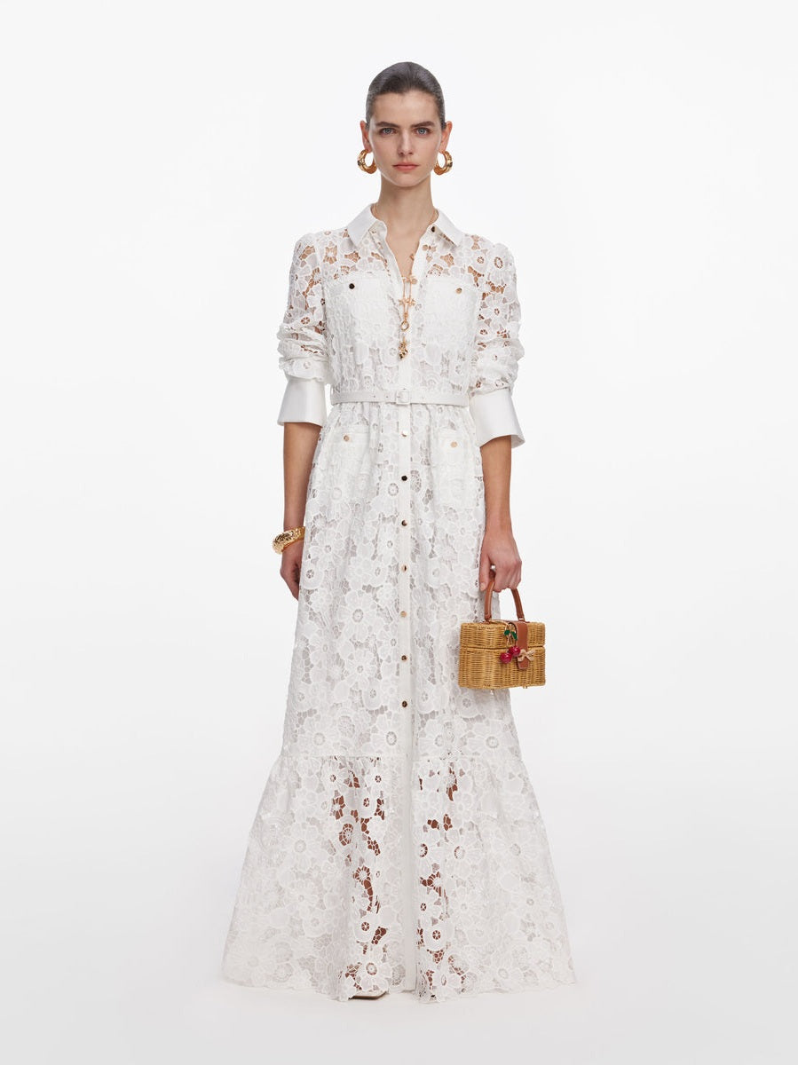White lace collared maxi dress
