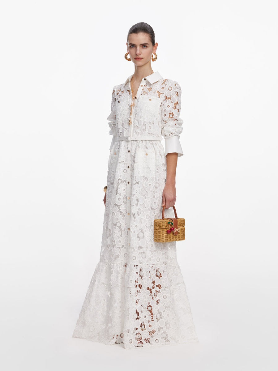 White lace collared maxi dress