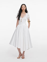 White cotton poplin midi skirt