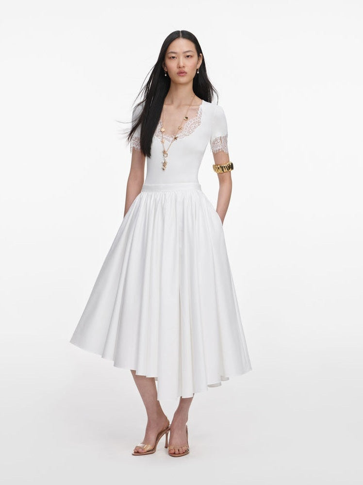 White cotton poplin midi skirt