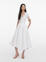 White cotton poplin midi skirt