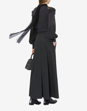 Stretch wool twill long skirt