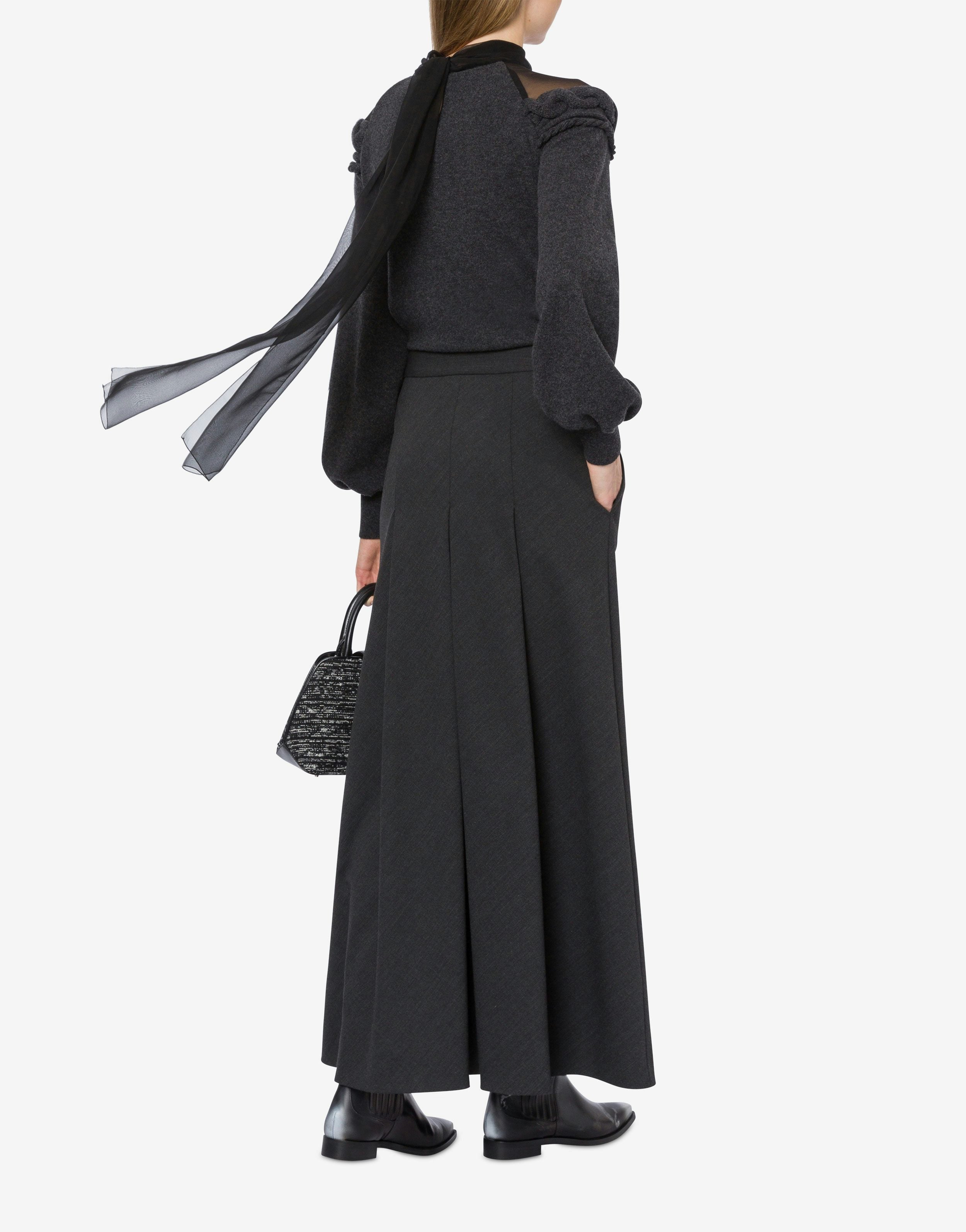 Stretch wool twill long skirt