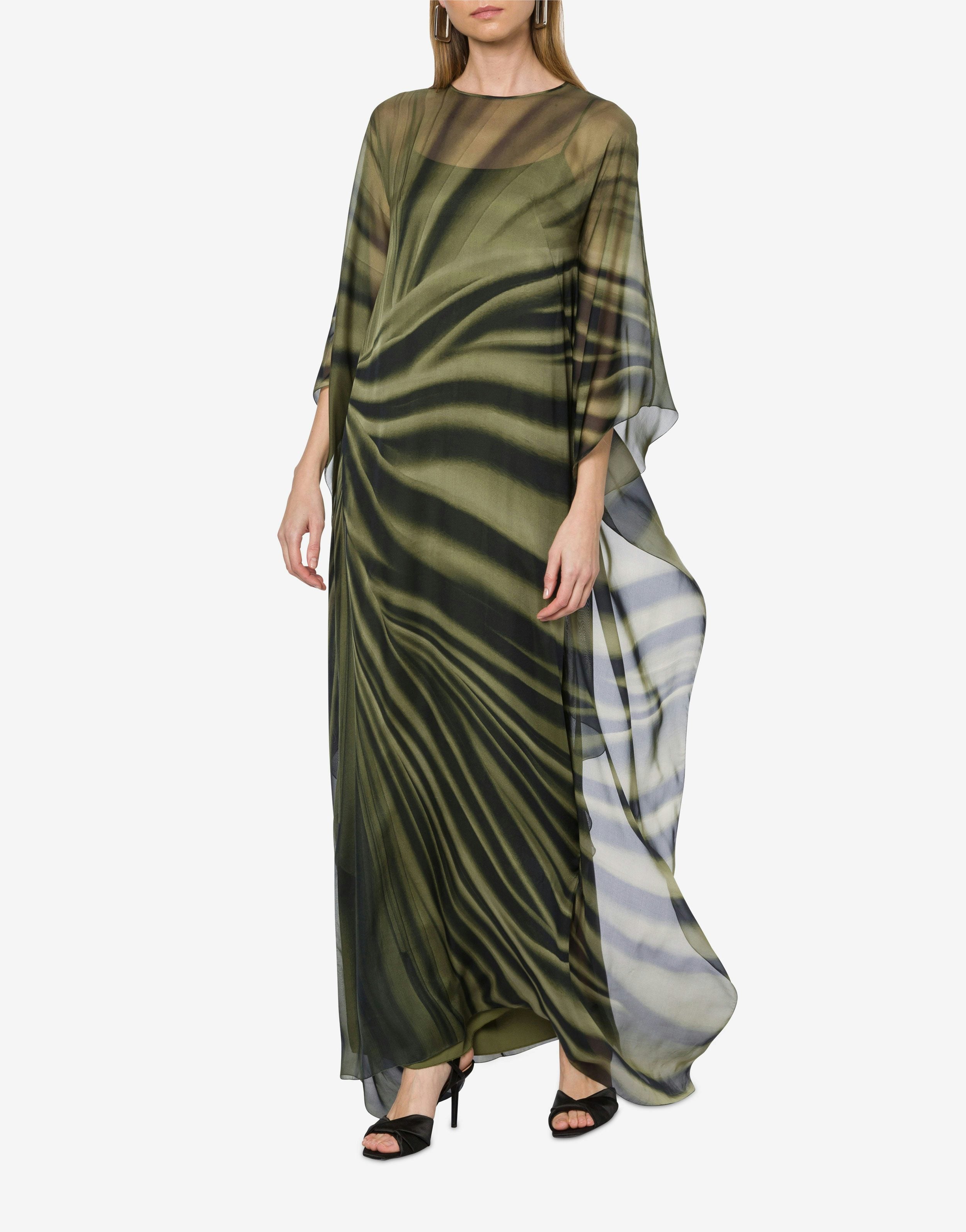 Long chiffon dress with drapery print.