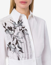 Stretch poplin shirt with Dripping Roses