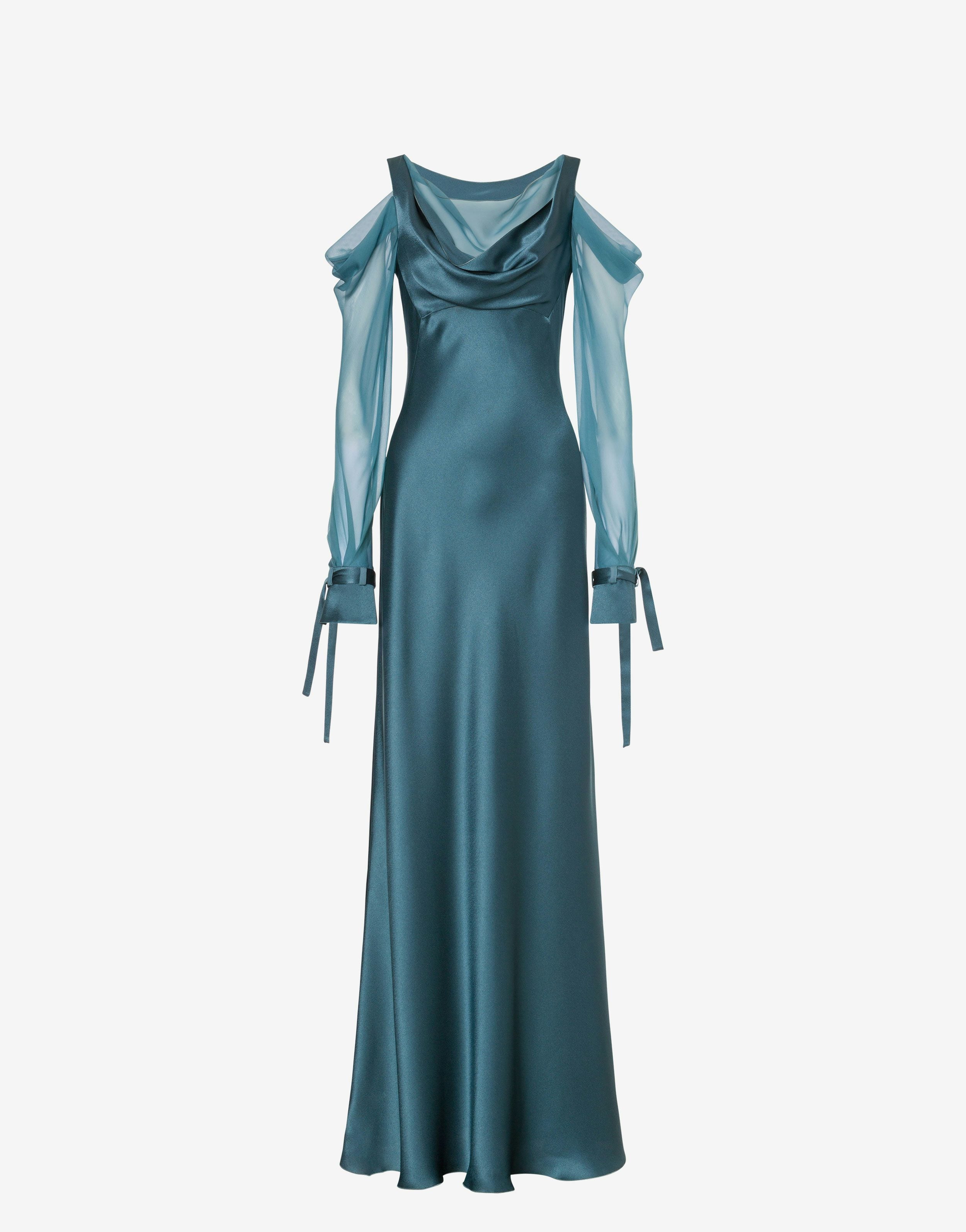 Satin dress with chiffon sleeves