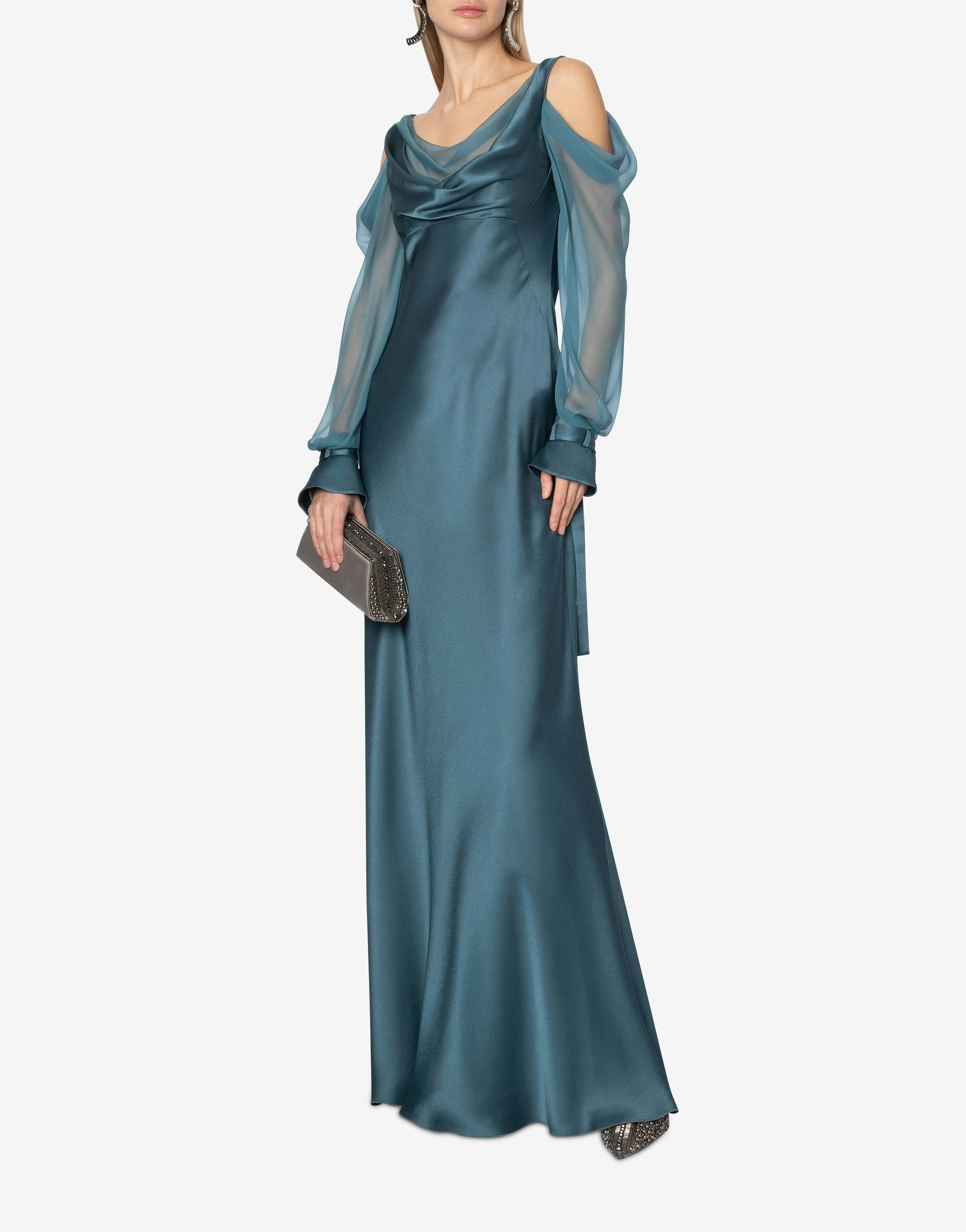 Satin dress with chiffon sleeves