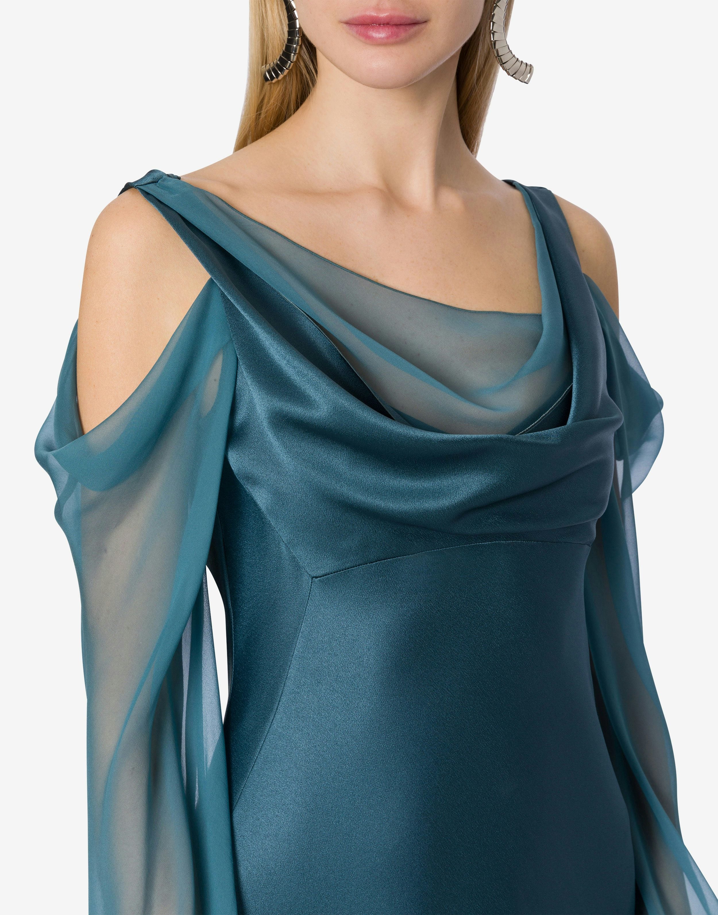 Satin dress with chiffon sleeves