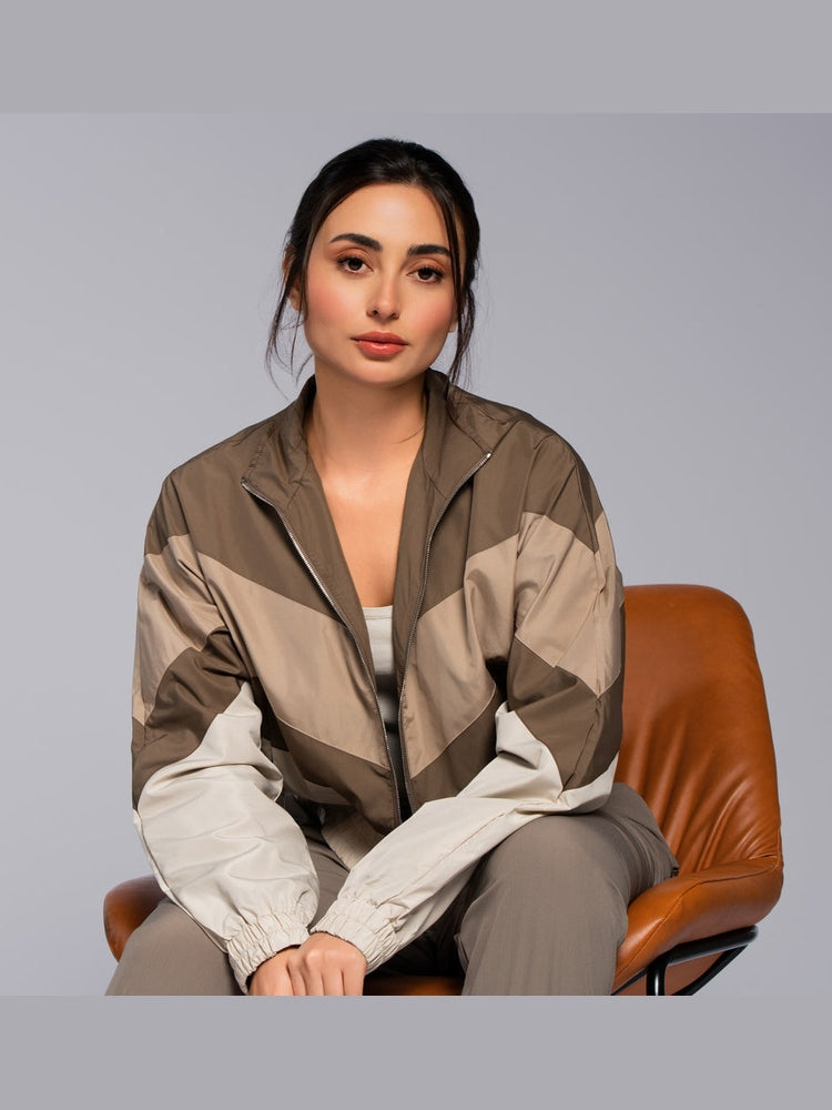 Color block blouson seasonal beige