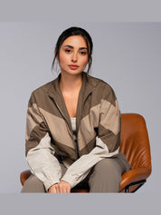 Color block blouson seasonal beige