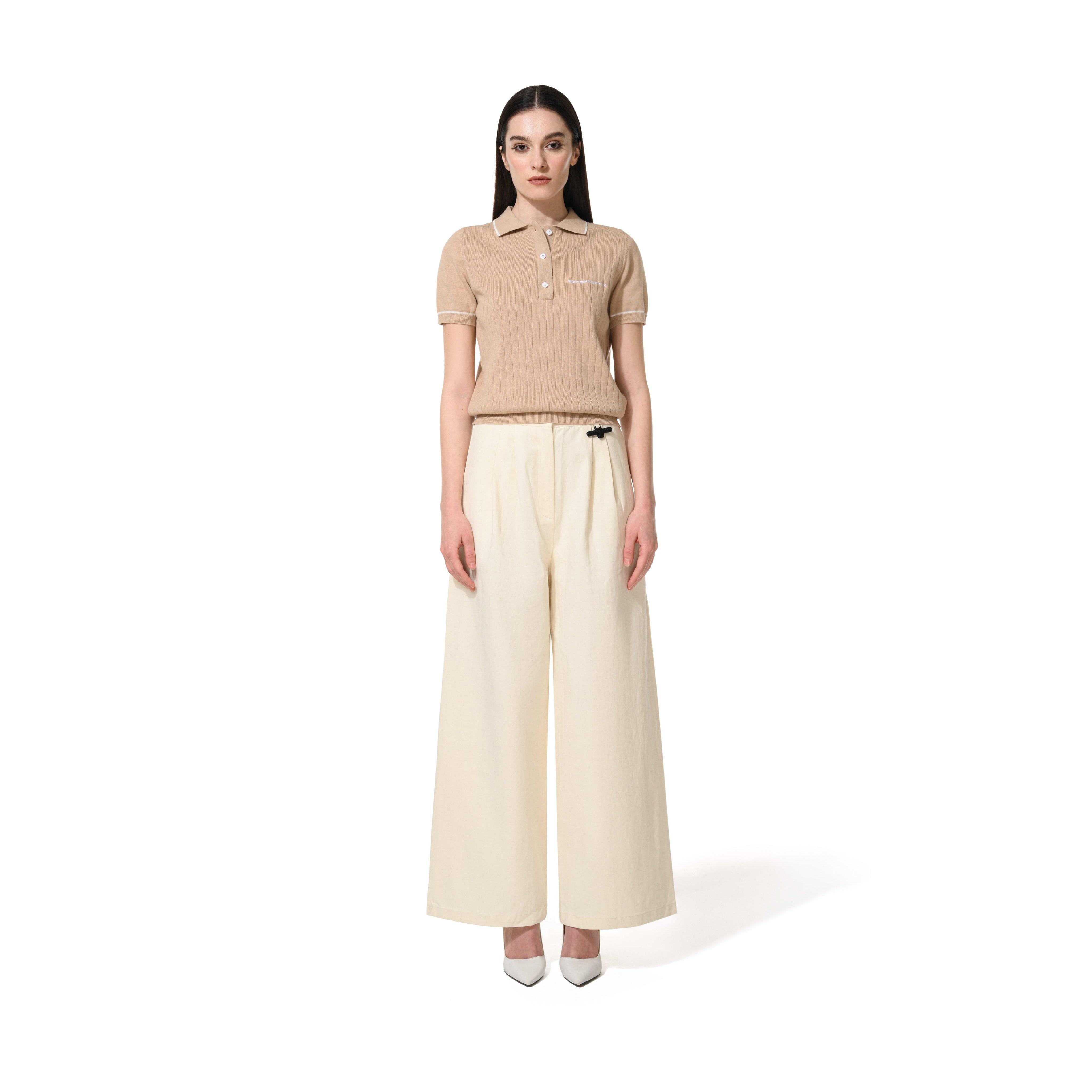 PLEAT DETAIL WIDE LEG PANTS - OFF WHITE
