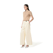 PLEAT DETAIL WIDE LEG PANTS - OFF WHITE