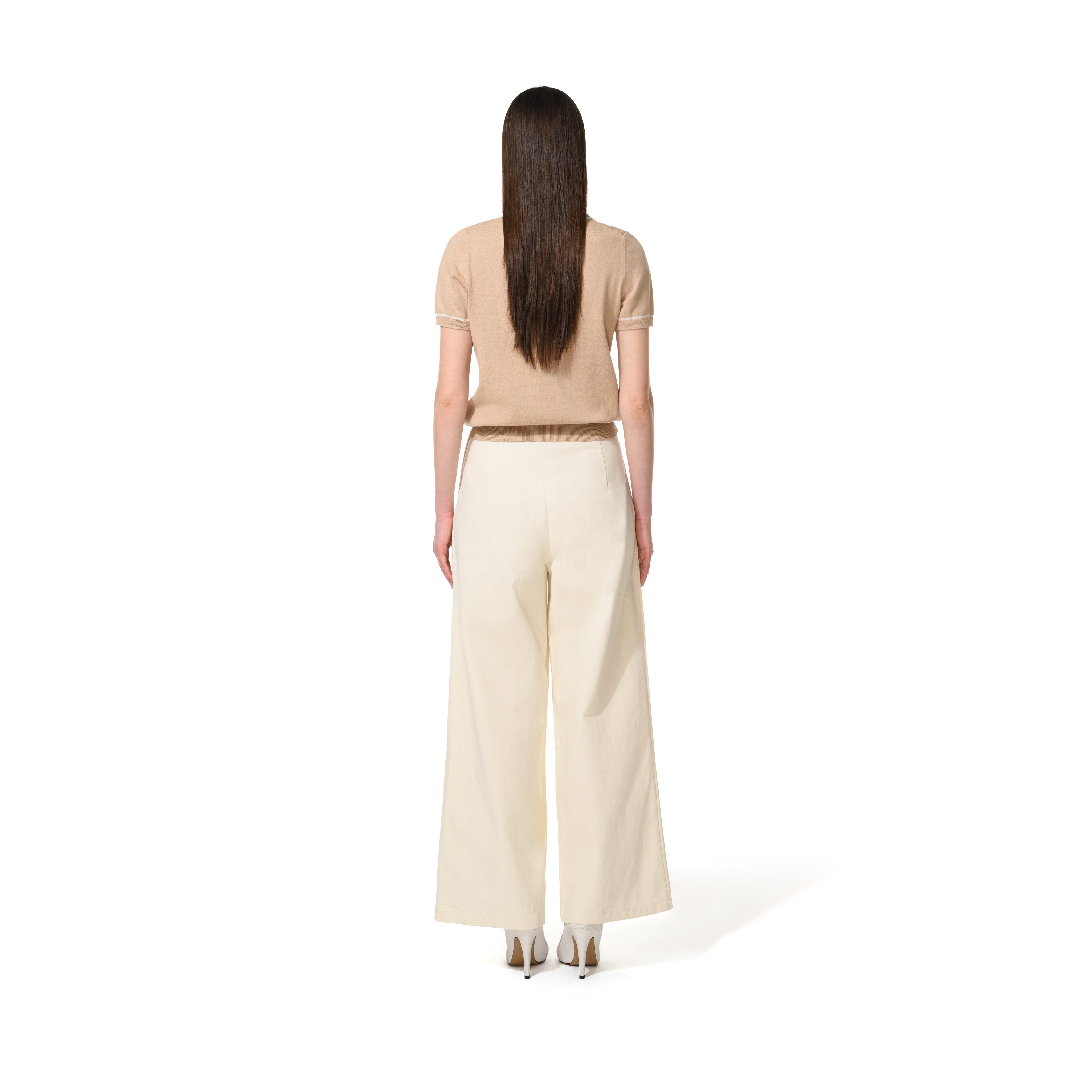PLEAT DETAIL WIDE LEG PANTS - OFF WHITE