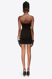 CRYSTAL GEMSTONE CLUSTER HALTER MINI DRESS