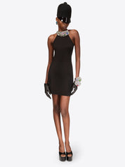 Crystal gemstone cluster halter mini dress