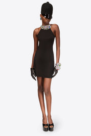 CRYSTAL GEMSTONE CLUSTER HALTER MINI DRESS