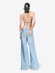 Crystal rosette wide leg jean