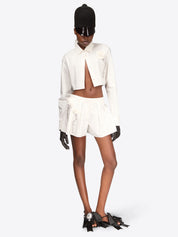 Crystal rosette poplin cropped shirt