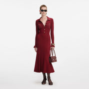 BURGUNDY RIBBED KNIT MIDI DRESS