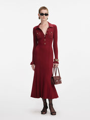 Burgundy ribbed knit midi dress