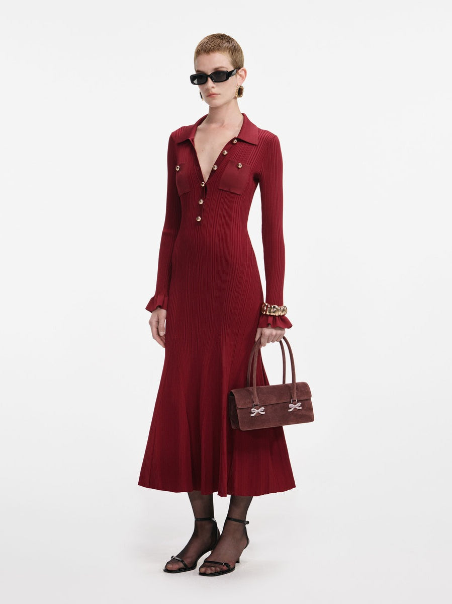 Burgundy ribbed knit midi dress