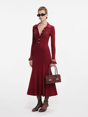 Burgundy ribbed knit midi dress