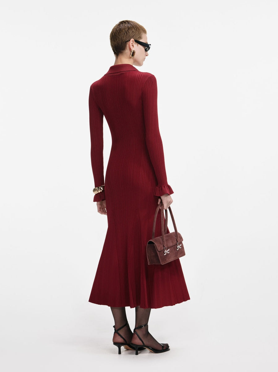 Burgundy ribbed knit midi dress