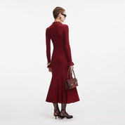 BURGUNDY RIBBED KNIT MIDI DRESS
