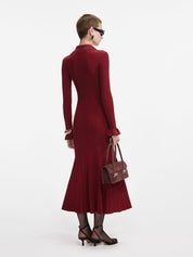 Burgundy ribbed knit midi dress