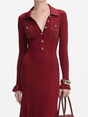 Burgundy ribbed knit midi dress