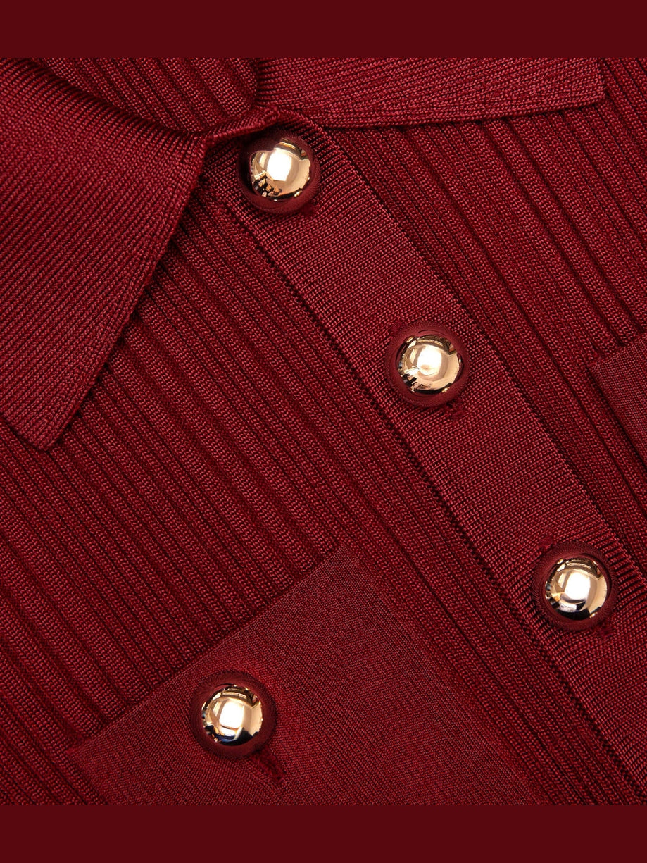 Burgundy ribbed knit midi dress