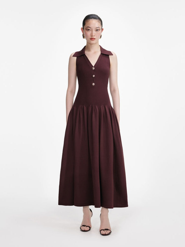 Brown ribbed knit maxi dress