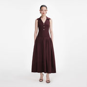 BROWN RIBBED KNIT MAXI DRESS