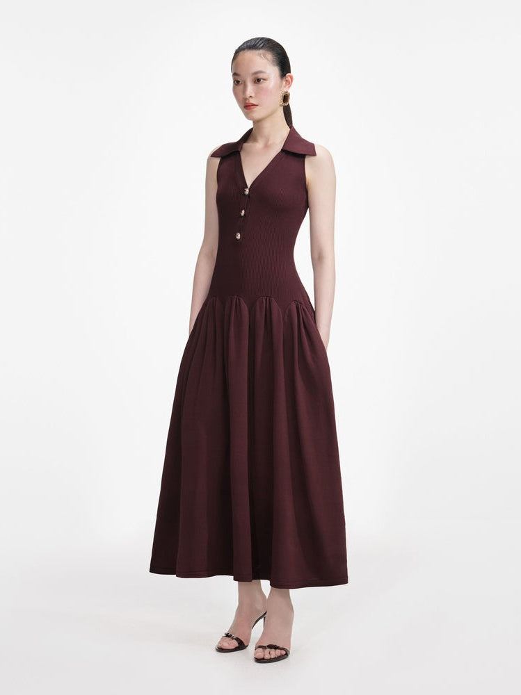 Brown ribbed knit maxi dress