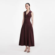 BROWN RIBBED KNIT MAXI DRESS