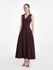 Brown ribbed knit maxi dress