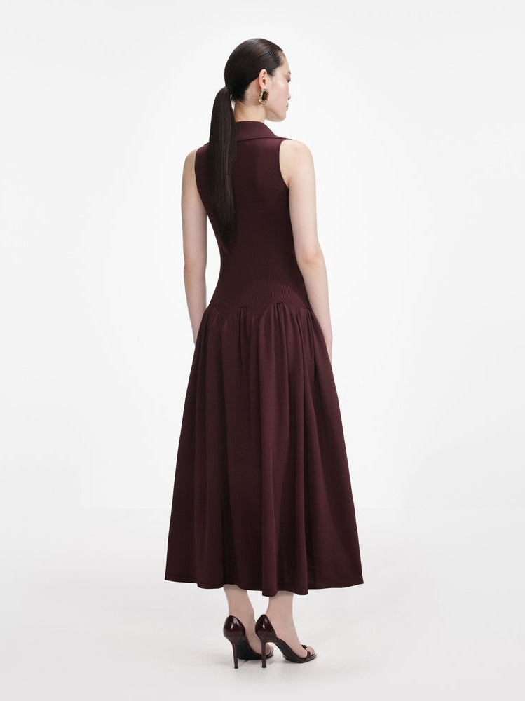Brown ribbed knit maxi dress