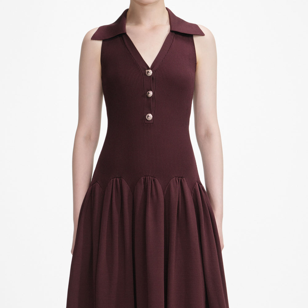 BROWN RIBBED KNIT MAXI DRESS