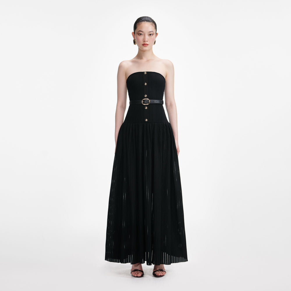 BLACK BANDEAU KNIT MAXI DRESS