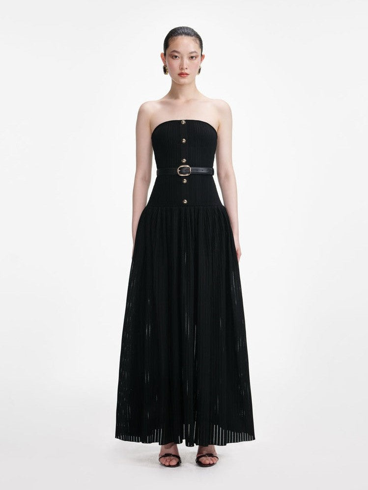 Black bandeau knit maxi dress