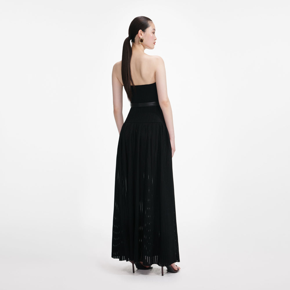 BLACK BANDEAU KNIT MAXI DRESS