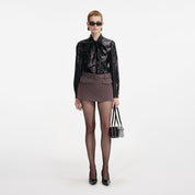 BLACK METALLIC PUSSY BOW BLOUSE