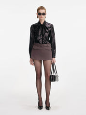 Black metallic pussy bow blouse